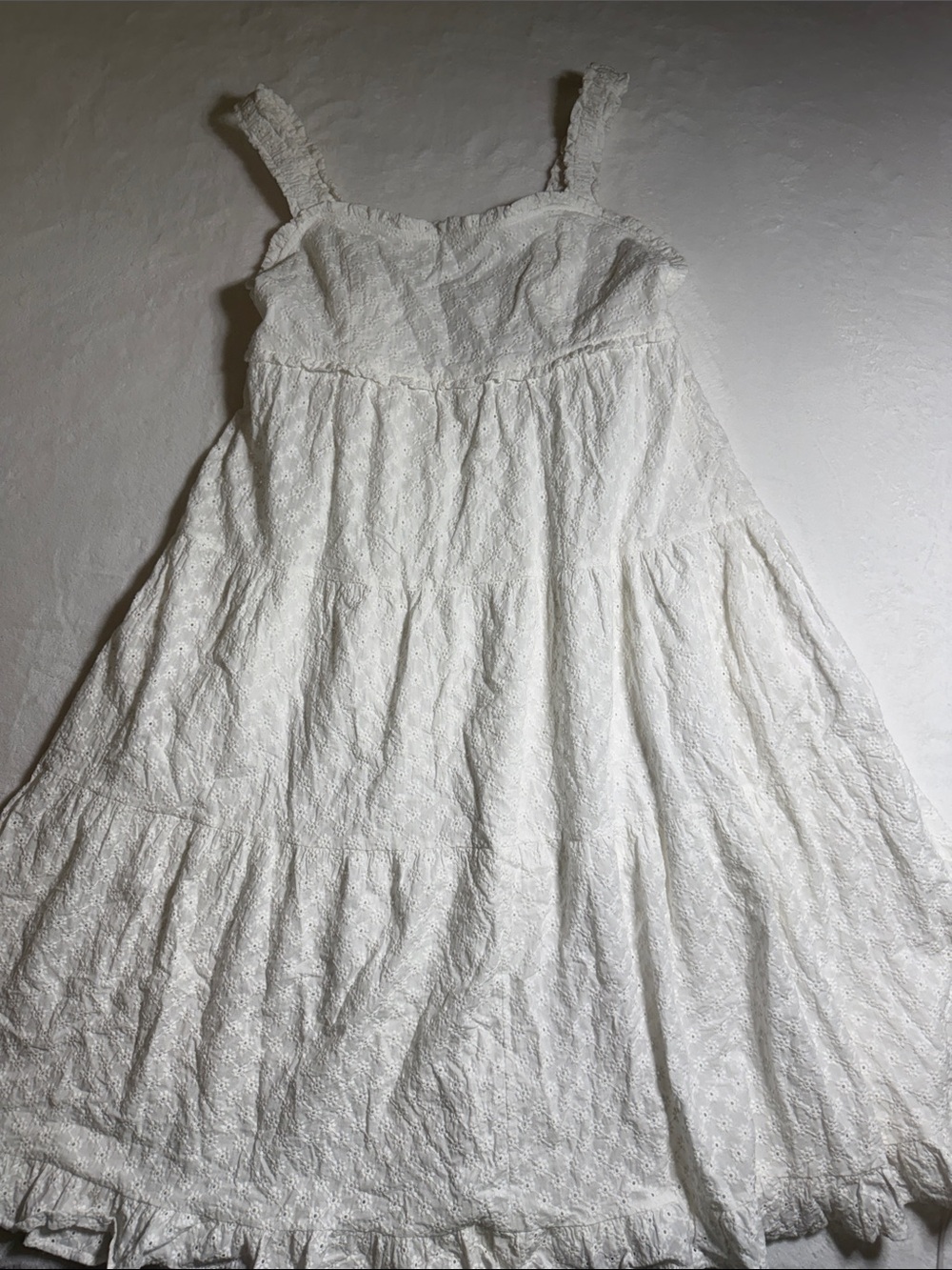 ARULA for Altar’d State Feminine White Eyelet Tiered Maxi Dress